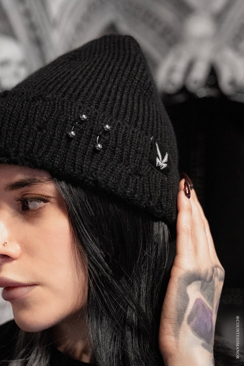 画像2: Distressed Pierced Beanie / Black Bat / ビーニー【VampireFreaks】 (2)