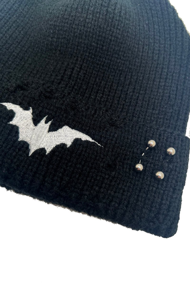 画像12: Distressed Pierced Beanie / White Bat / ビーニー【VampireFreaks】 (12)