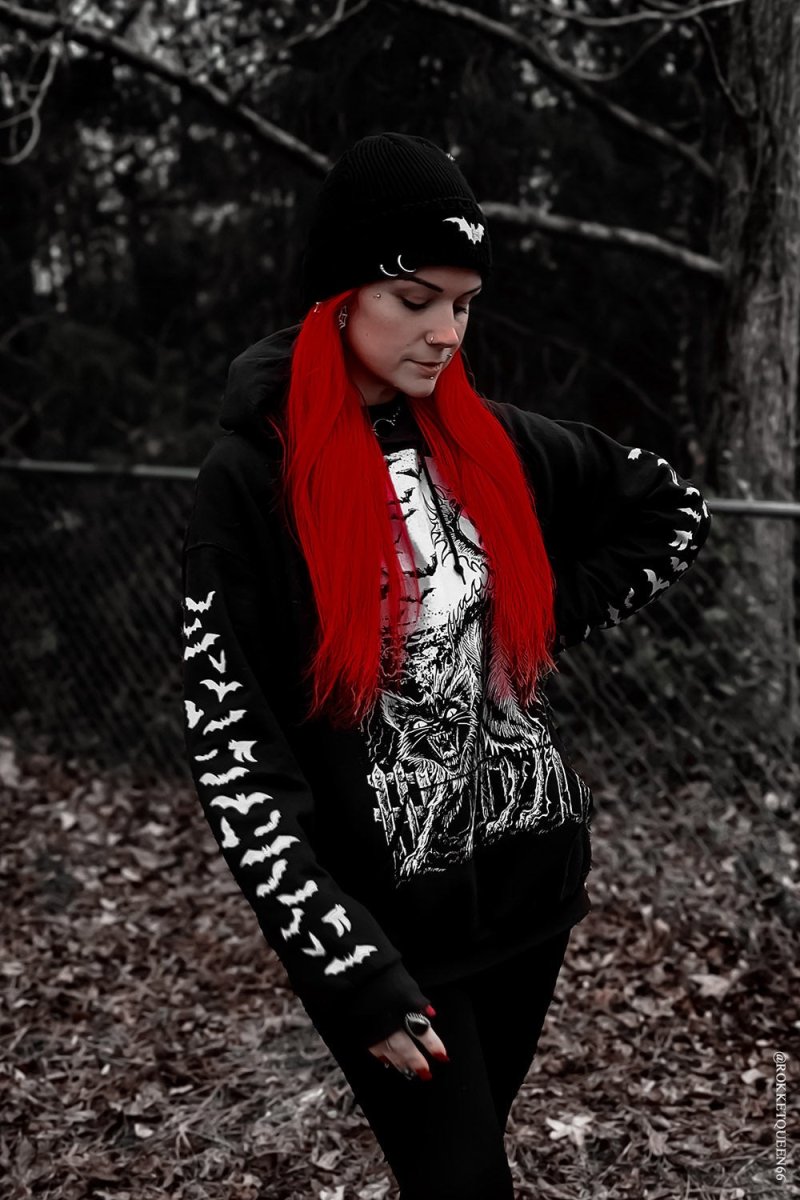 画像9: Distressed Pierced Beanie / White Bat / ビーニー【VampireFreaks】 (9)