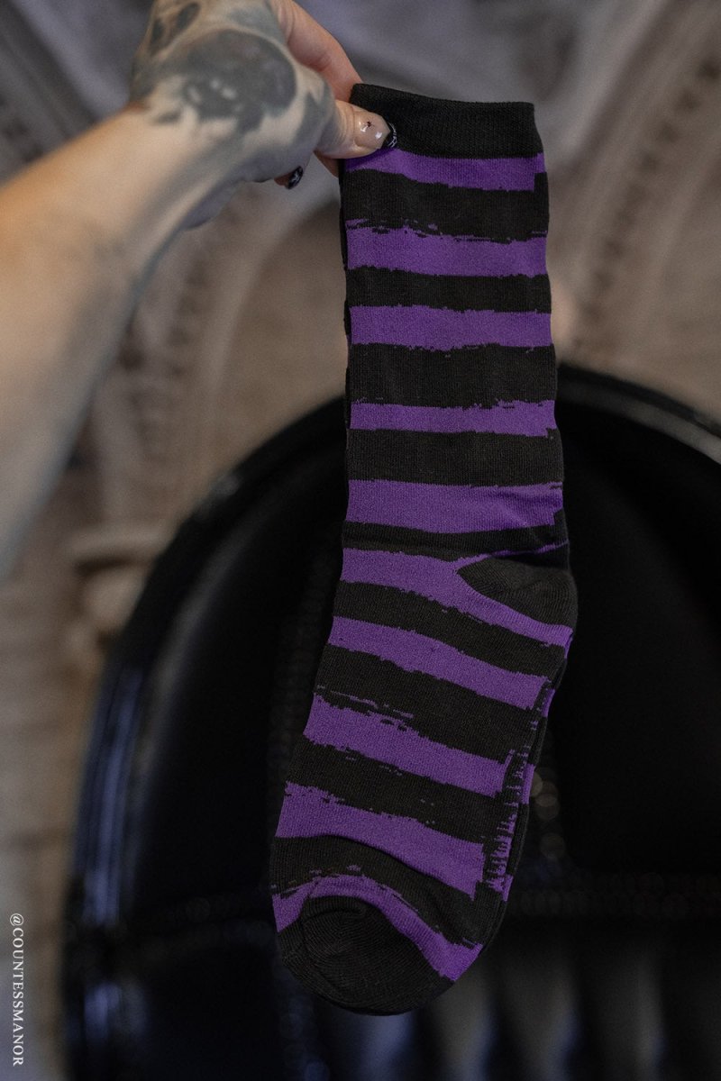 画像1: Creepy Crew Socks / Purple x Black Stripes / ソックス【VampireFreaks】 (1)