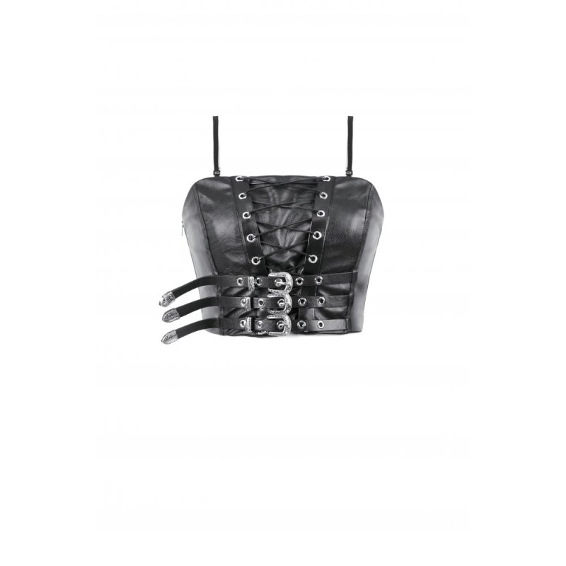 Punk Belted Corset Top with Grommet Lace-Up and Metal Detail
