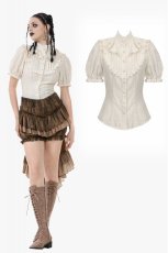 画像1: Vintage-Inspired Cotton-Linen Blouse/ White / トップス【DARK IN LOVE】 (1)