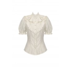 画像2: Vintage-Inspired Cotton-Linen Blouse/ White / トップス【DARK IN LOVE】 (2)