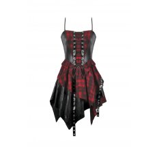 画像2: Punk Inked Plaid Dress with Faux Leather Splice & Grommet Lace-Up / ワンピース【DARK IN LOVE】 (2)