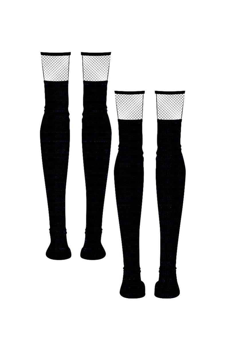 画像2: Fishnet Garter Thigh High Socks / Black / ニーハイソックス【VampireFreaks】 (2)