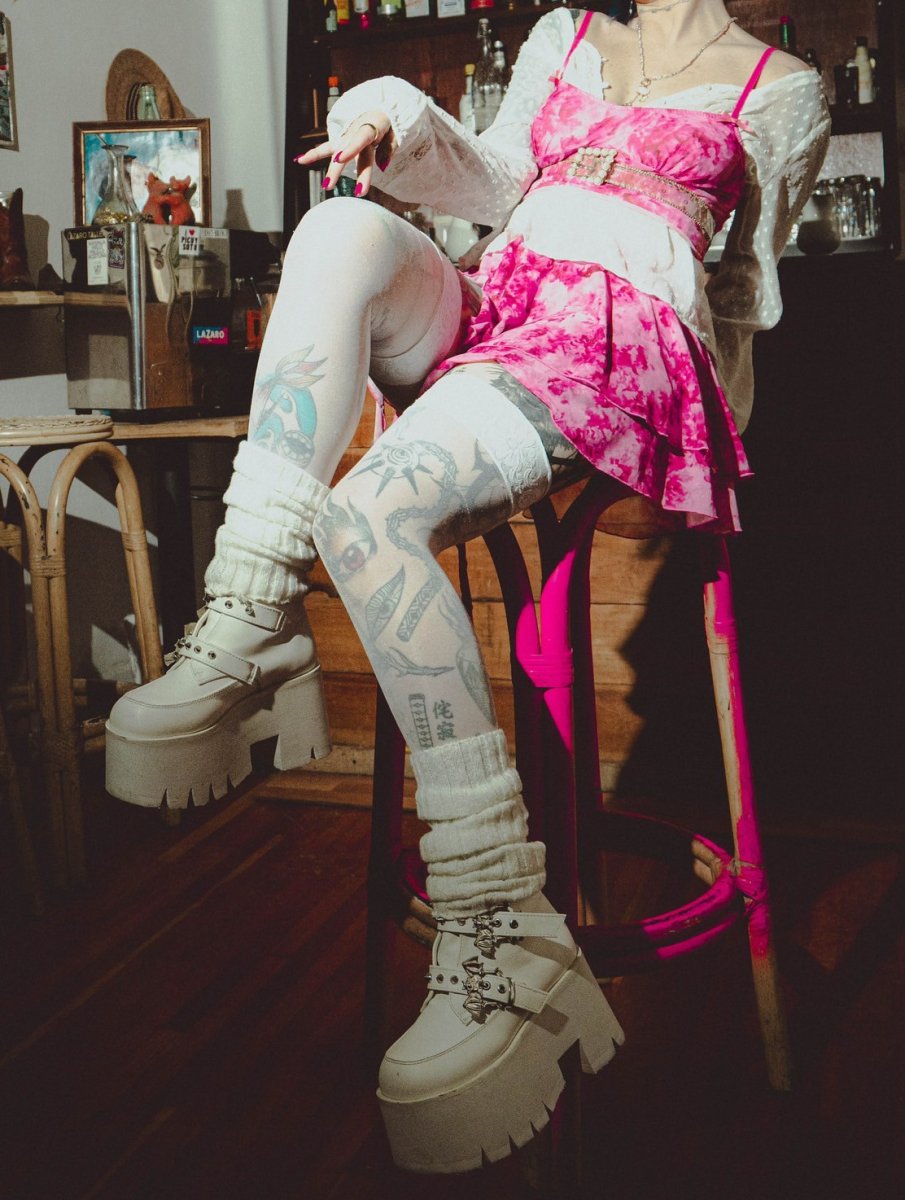 画像12: [取り寄せ]ASHES-55 / white / 厚底ブーツ【DEMONIA】 (12)