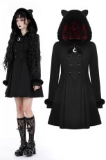 画像1: Black lolita cat ear double-breasted woolen long coat / コート【DARK IN LOVE】 (1)