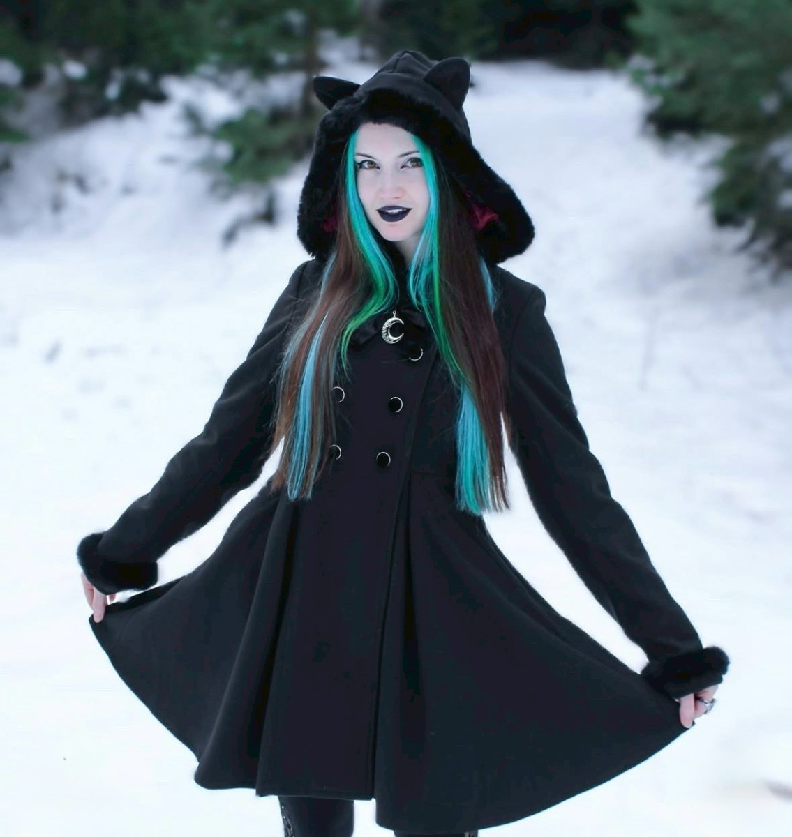 画像16: Black lolita cat ear double-breasted woolen long coat / コート【DARK IN LOVE】 (16)