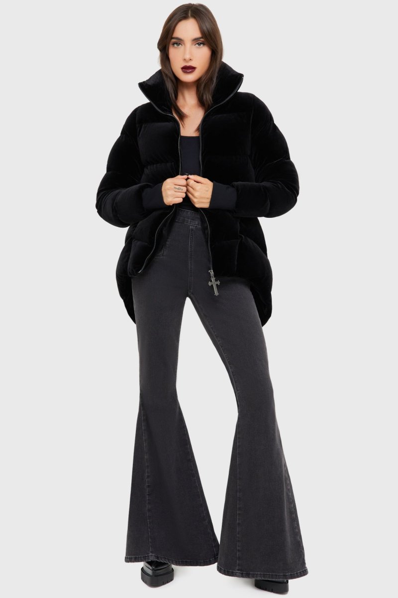 画像2: Deadliest Nightvelvet Puffer Coat / 闇夜に潜む / BLACK / ダウンジャケット【KILL STAR】 (2)