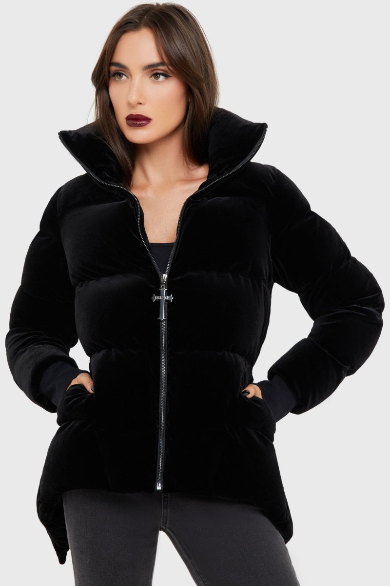 画像1: Deadliest Nightvelvet Puffer Coat / 闇夜に潜む / BLACK / ダウンジャケット【KILL STAR】 (1)