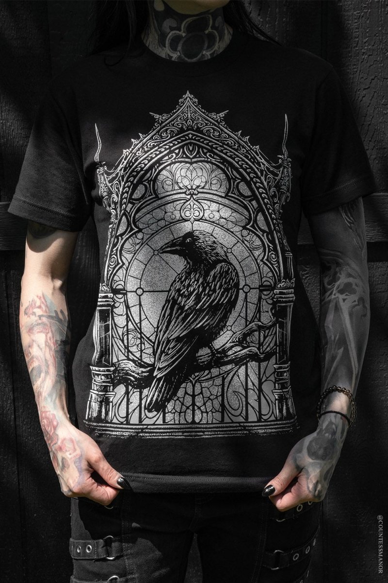 画像1: Cathedral Crow / カラスと大聖堂 / Ｔシャツ【VampireFreaks】 (1)