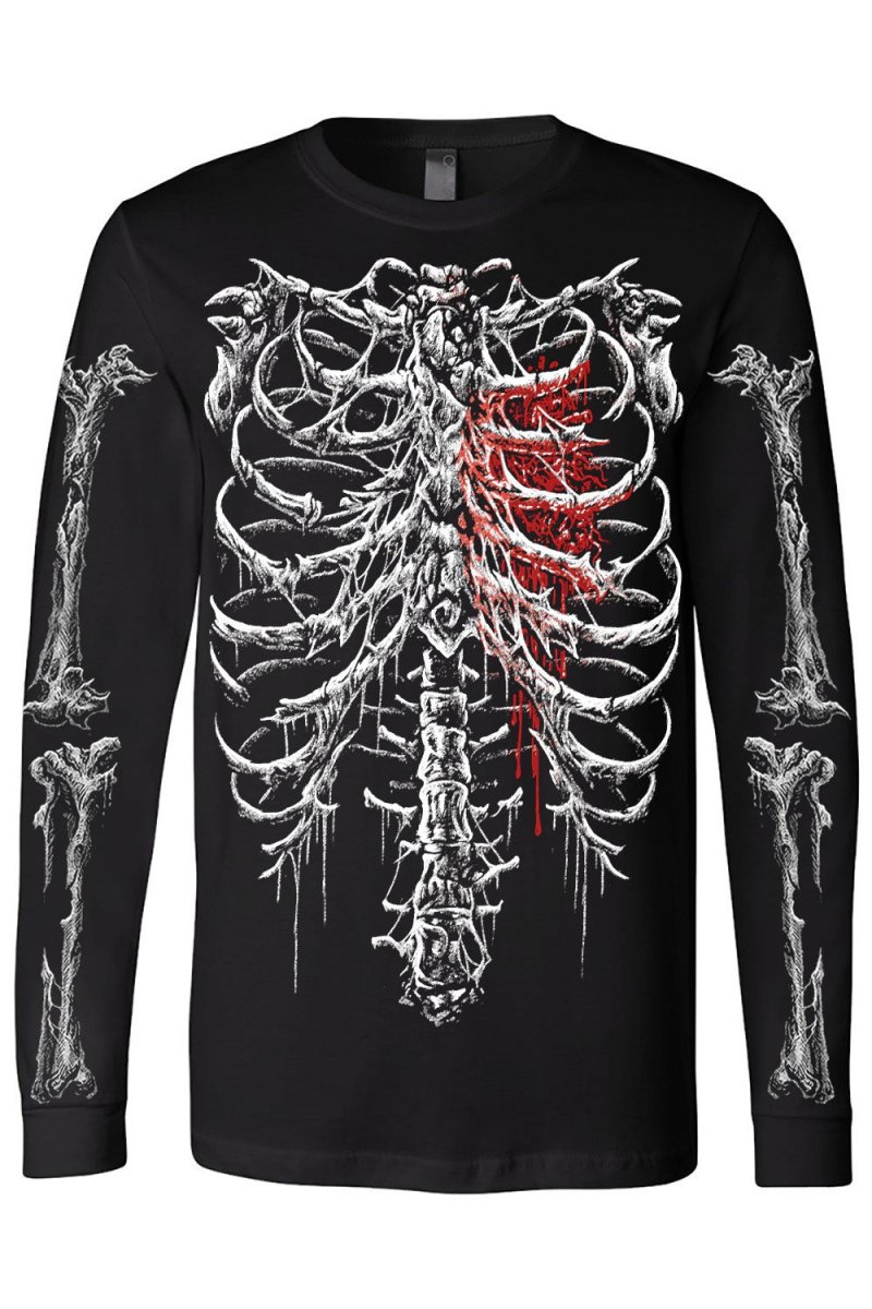 画像4: Bleeding Heart Skeleton / 心臓を蝕む血の影 / ロングスリーブＴシャツ【VampireFreaks】 (4)