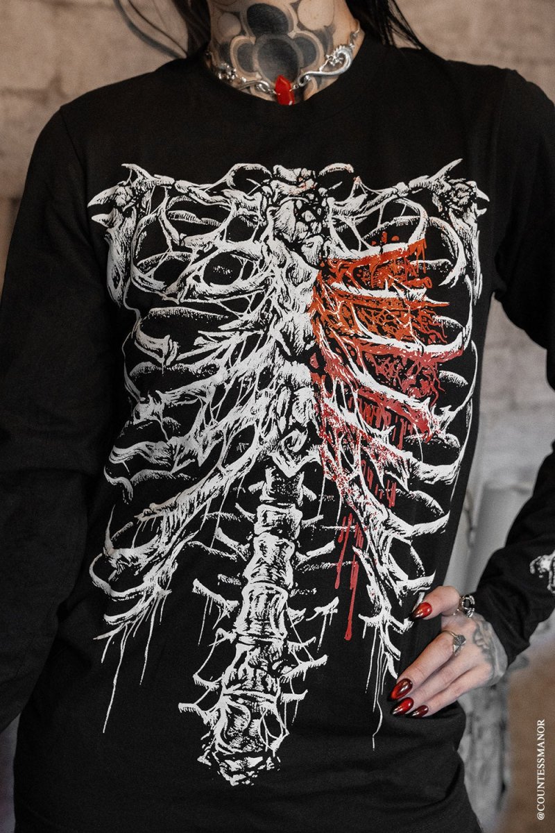 画像7: Bleeding Heart Skeleton / 心臓を蝕む血の影 / ロングスリーブＴシャツ【VampireFreaks】 (7)