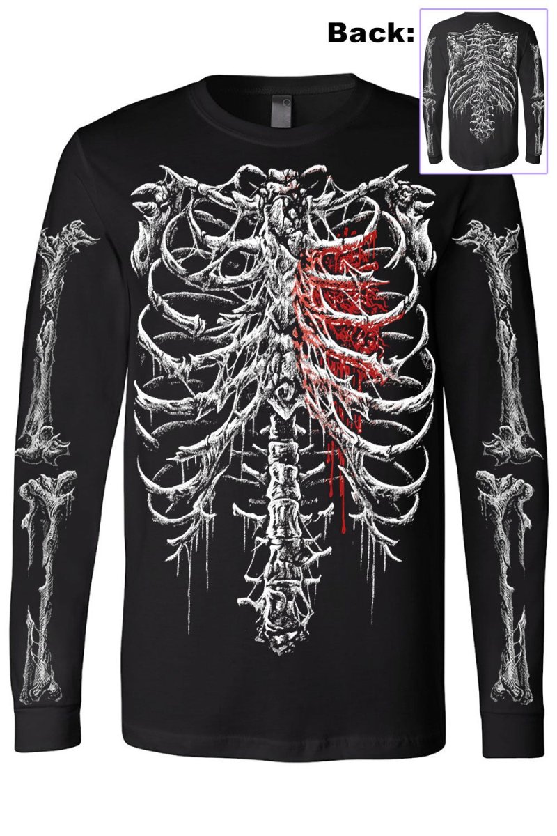 画像1: Bleeding Heart Skeleton / 心臓を蝕む血の影 / ロングスリーブＴシャツ【VampireFreaks】 (1)