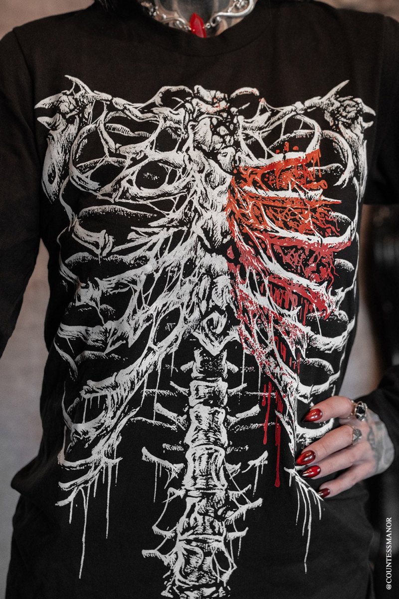 画像6: Bleeding Heart Skeleton / 心臓を蝕む血の影 / ロングスリーブＴシャツ【VampireFreaks】 (6)