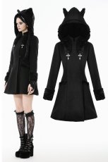 画像1: Cute Cat Ear Fuzzy Hoodie Coat / コート【DARK IN LOVE】 (1)