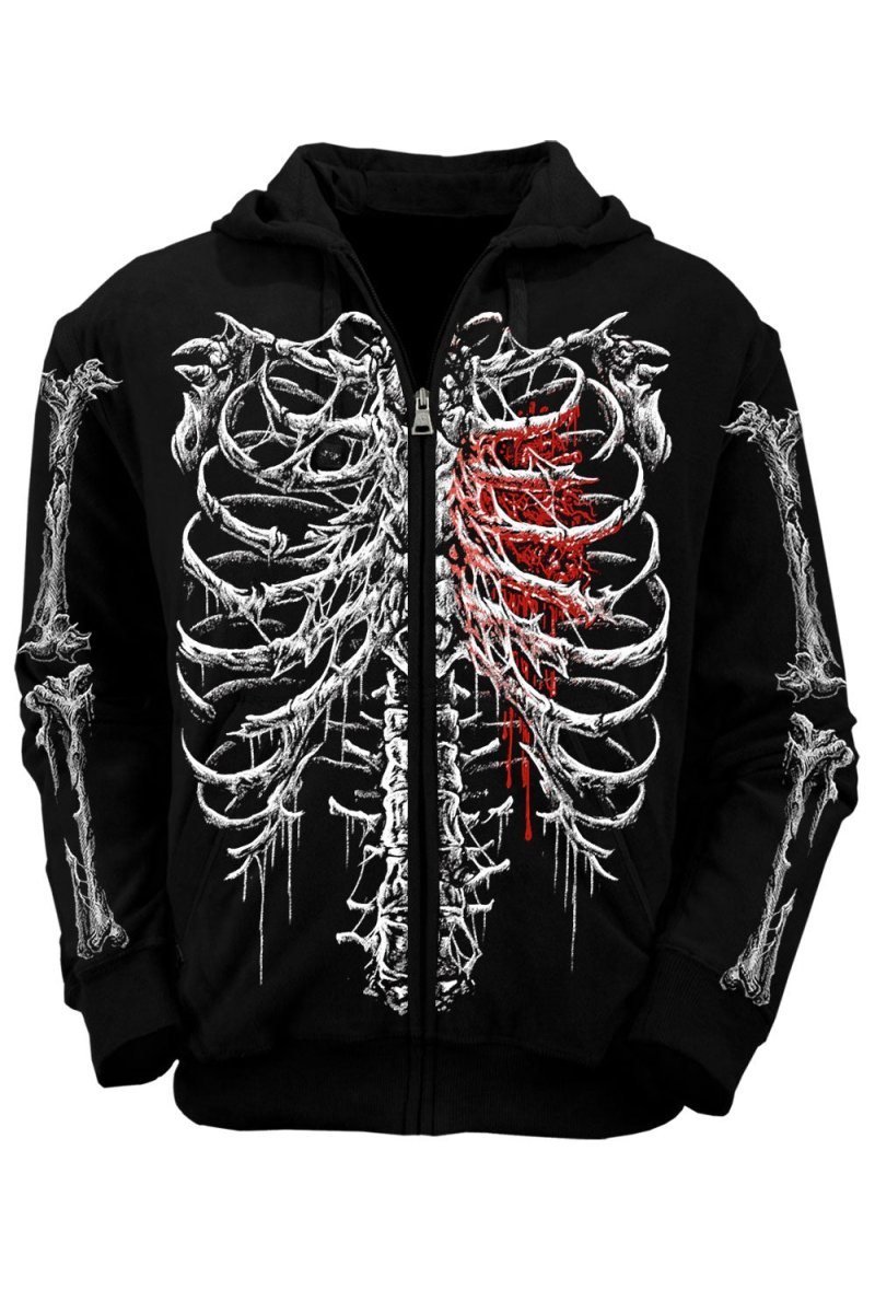 画像3: Bleeding Heart Skeleton Hoodie / 流血ハートスケルトン / ZIP パーカー【VampireFreaks】 (3)