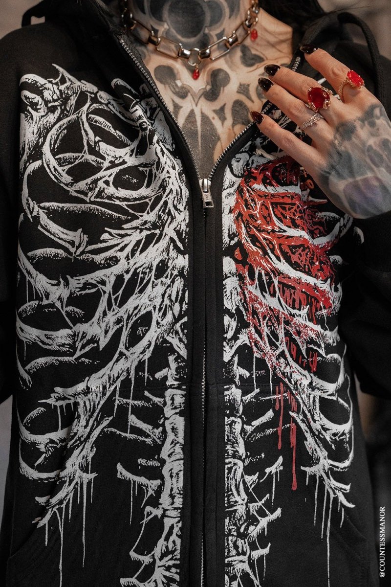画像4: Bleeding Heart Skeleton Hoodie / 流血ハートスケルトン / ZIP パーカー【VampireFreaks】 (4)