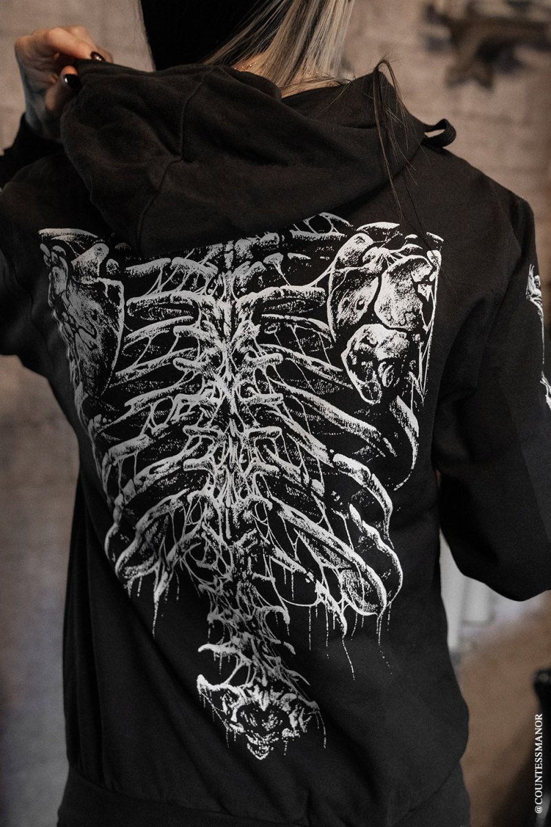 画像2: Bleeding Heart Skeleton Hoodie / 流血ハートスケルトン / ZIP パーカー【VampireFreaks】 (2)