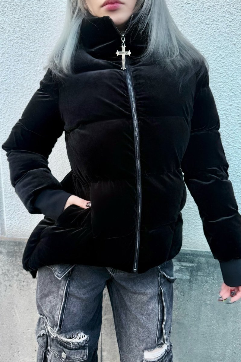 画像1: Deadliest Nightvelvet Puffer Coat / 闇夜に潜む / BLACK / ダウンジャケット【KILL STAR】 (1)