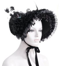 画像9: Gothic black Lolita lace half hat / ボンネット【Devil Fashion】 (9)