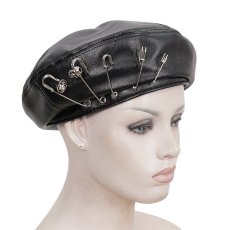 画像6: Pin Skull Faux Leather Beret / ベレー帽【Devil Fashion】 (6)