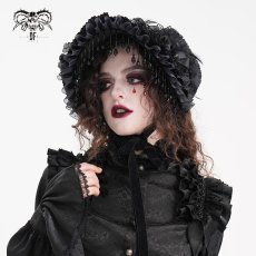 画像4: Gothic black Lolita lace half hat / ボンネット【Devil Fashion】 (4)