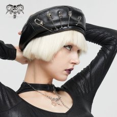 画像4: Pin Skull Faux Leather Beret / ベレー帽【Devil Fashion】 (4)