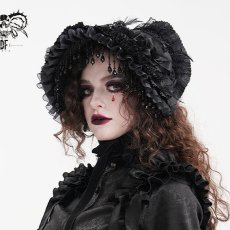 画像1: Gothic black Lolita lace half hat / ボンネット【Devil Fashion】 (1)