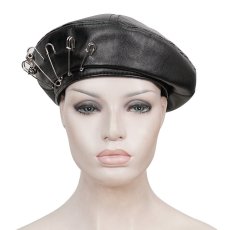 画像5: Pin Skull Faux Leather Beret / ベレー帽【Devil Fashion】 (5)