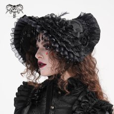 画像6: Gothic black Lolita lace half hat / ボンネット【Devil Fashion】 (6)