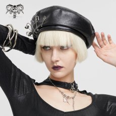 画像2: Pin Skull Faux Leather Beret / ベレー帽【Devil Fashion】 (2)