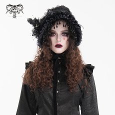 画像3: Gothic black Lolita lace half hat / ボンネット【Devil Fashion】 (3)