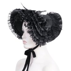 画像8: Gothic black Lolita lace half hat / ボンネット【Devil Fashion】 (8)