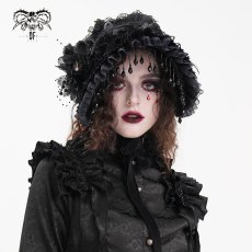 画像2: Gothic black Lolita lace half hat / ボンネット【Devil Fashion】 (2)