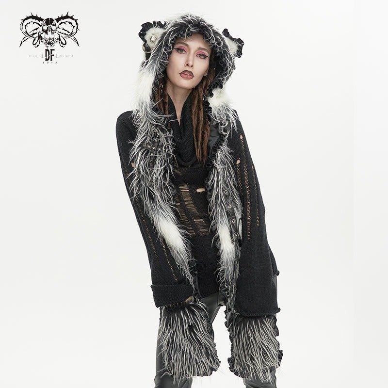 Long Hair Cat Ears Punk Hooded Scarf / フード付きマフラー【Devil