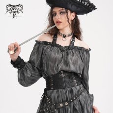 画像1: Halter neck off shoulder long sleeve loose T-shirt / ブラウス【Devil Fashion】 (1)