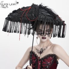 画像4: Gothic tassel bead chain wooden handle small umbrella / レースパラソル / 傘【Devil Fashion】 (4)