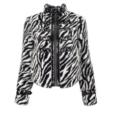 画像6: 🔥SALE🔥Black and white striped quilted wool jacket / ファージャケット【Devil Fashion】 (6)