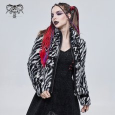 画像2: 🔥SALE🔥Black and white striped quilted wool jacket / ファージャケット【Devil Fashion】 (2)