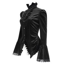 画像8: Black Glossy Velvet Swallowtail Shirts / ブラウス【Devil Fashion】 (8)