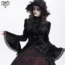 画像1: Black Glossy Velvet Swallowtail Shirts / ブラウス【Devil Fashion】 (1)