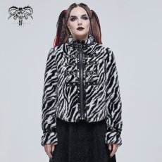 画像3: 🔥SALE🔥Black and white striped quilted wool jacket / ファージャケット【Devil Fashion】 (3)