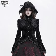 画像3: Black Glossy Velvet Swallowtail Shirts / ブラウス【Devil Fashion】 (3)