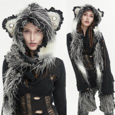 画像1: Long Hair Cat Ears Punk Hooded Scarf / フード付きマフラー【Devil Fashion】 (1)