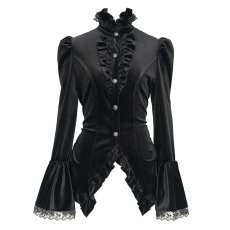 画像9: Black Glossy Velvet Swallowtail Shirts / ブラウス【Devil Fashion】 (9)