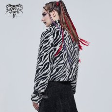 画像5: 🔥SALE🔥Black and white striped quilted wool jacket / ファージャケット【Devil Fashion】 (5)
