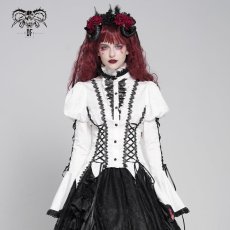 画像2: White Love-shaped Jacquard Gothic Blouse / ブラウス【Devil Fashion】 (2)
