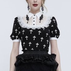 画像1: Black And White Cross pattern / ブラウス【Devil Fashion】 (1)