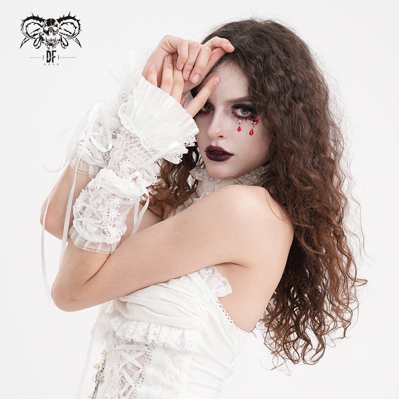 Lolita White Rose Flower Lace Gloves / アームカバー【Devil Fashion